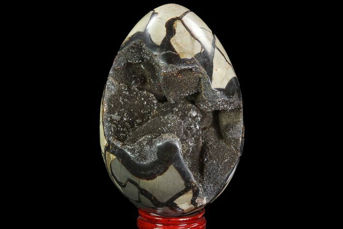 Septarian Dragon Egg Geode - Black Crystals #95941
